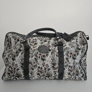 Vintage Pegasus Floral Tapestry Weekender Duffle Bag Suede Trim Made in USA